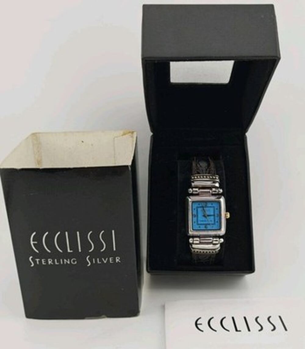 Ecclissi Sterling Silver Turquoise Dial Ladies Watch Box Papers Fresh Battery